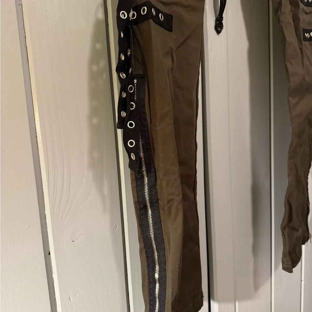 Hot Topic Dark Olive Pants with Black Accents - Picture 3 of 8